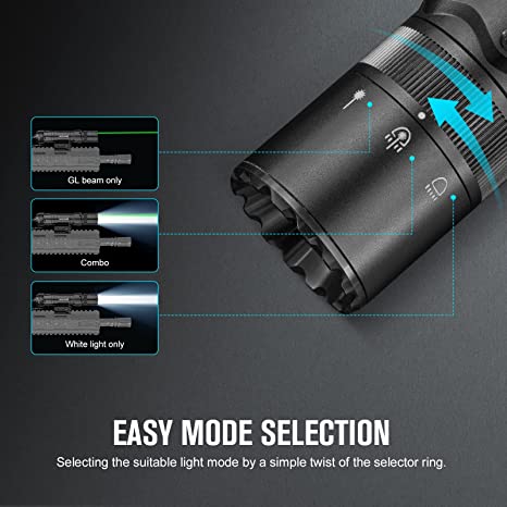 Olight Odin GL Mini 1000 Lumens Picatinny Rail Mounted Rechargeable Tactical Flashlight with Green Beam and White LED Combo